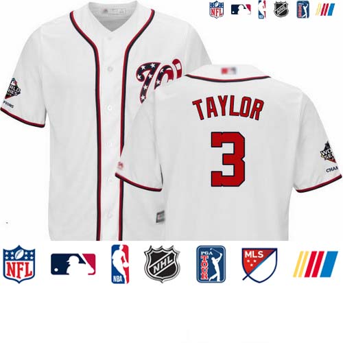 Personalized Nationals #3 Michael Taylor White Cool Base 2019 World Series Champions Stitched Youth Baseball Jersey
