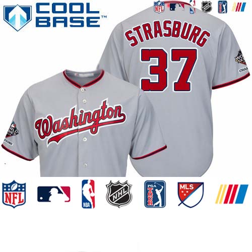 Personalized Nationals #37 Stephen Strasburg Grey Cool Base 2019 World Series Champions Stitched Youth Baseball Jersey