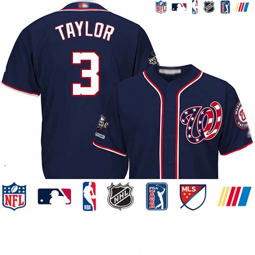 Personalized Nationals #3 Michael Taylor Navy Blue Cool Base 2019 World Series Champions Stitched Youth Baseball Jersey