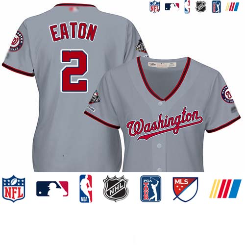 Personalized Nationals #2 Adam Eaton Grey Road 2019 World Series Champions Women’s Stitched Baseball Jersey