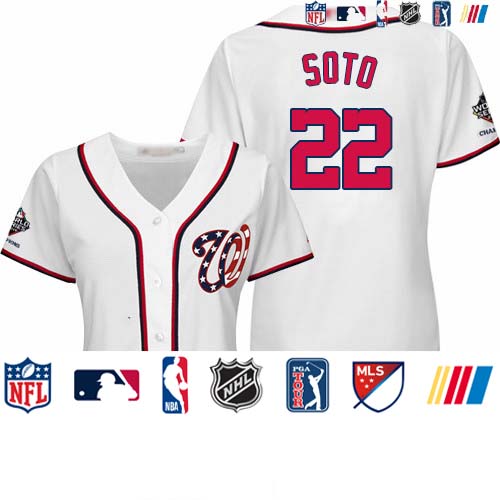 Personalized Nationals #22 Juan Soto White Home 2019 World Series Champions Women’s Stitched Baseball Jersey