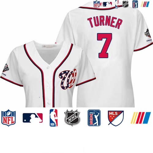 Personalized Nationals #7 Trea Turner White Home 2019 World Series Champions Women’s Stitched Baseball Jersey
