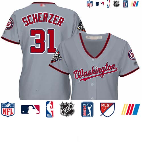 Personalized Nationals #31 Max Scherzer Grey Road 2019 World Series Champions Women’s Stitched Baseball Jersey