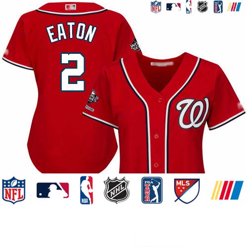 Personalized Nationals #2 Adam Eaton Red Alternate 2019 World Series Champions Women’s Stitched Baseball Jersey