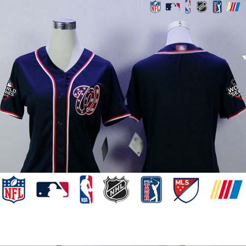 Personalized Nationals Blank Navy Blue Alternate 2 2019 World Series Champions Women’s Stitched Baseball Jersey