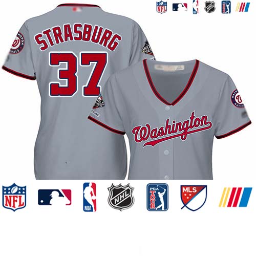 Personalized Nationals #37 Stephen Strasburg Grey Road 2019 World Series Champions Women’s Stitched Baseball Jersey