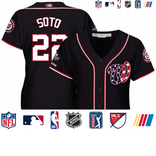 Personalized Nationals #22 Juan Soto Navy Blue Alternate 2019 World Series Champions Women’s Stitched Baseball Jersey