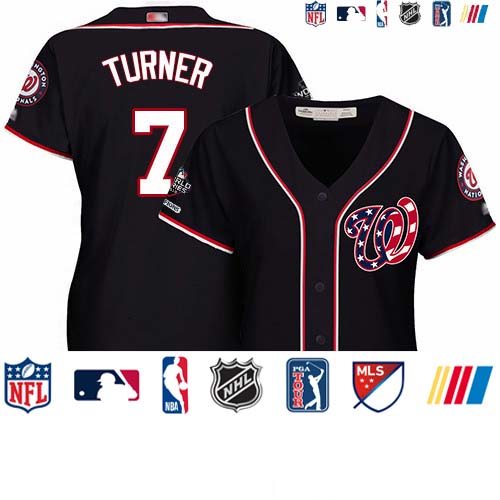 Personalized Nationals #7 Trea Turner Navy Blue Alternate 2019 World Series Champions Women’s Stitched Baseball Jersey