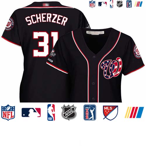 Personalized Nationals #31 Max Scherzer Navy Blue Alternate 2019 World Series Champions Women’s Stitched Baseball Jersey