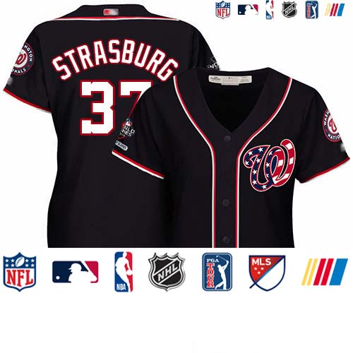 Personalized Nationals #37 Stephen Strasburg Navy Blue Alternate 2019 World Series Champions Women’s Stitched Baseball Jersey