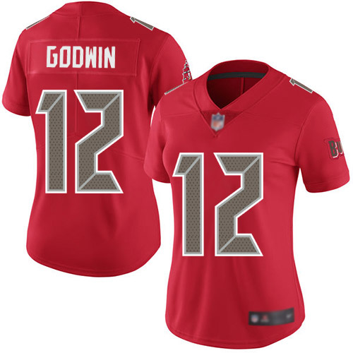 Personalized Buccaneers #12 Chris Godwin Red Women’s Stitched Football Limited Rush Jersey