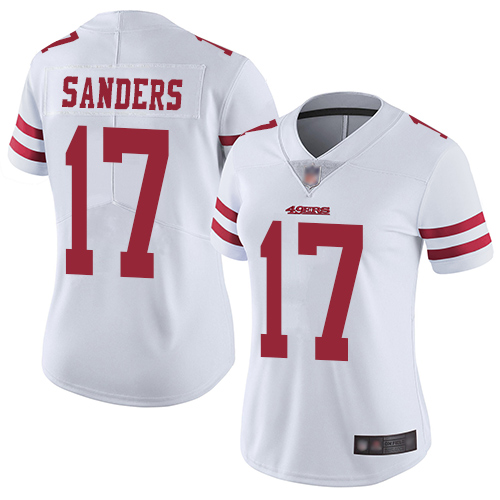 Personalized 49ers #17 Emmanuel Sanders White Women’s Stitched Football Untouchable Limited Jersey