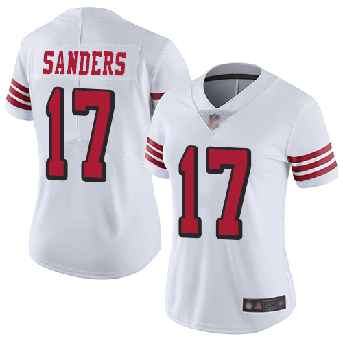 Personalized 49ers #17 Emmanuel Sanders White Rush Women’s Stitched Football Untouchable Limited Jersey