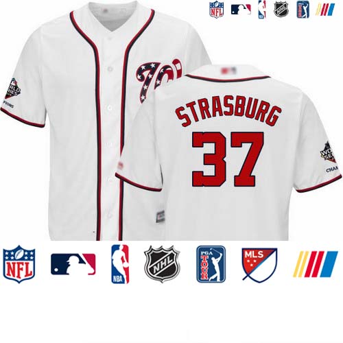 Personalized Nationals #37 Stephen Strasburg White New Cool Base 2019 World Series Champions Stitched Baseball Jersey