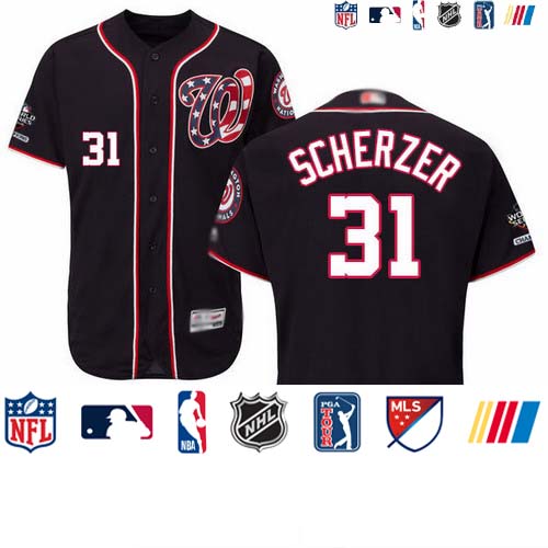 Personalized Nationals #31 Max Scherzer Navy Blue Flexbase Authentic Collection 2019 World Series Champions Stitched Baseball Jersey