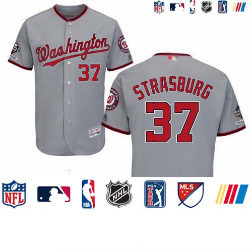 Personalized Nationals #37 Stephen Strasburg Grey Flexbase Authentic Collection 2019 World Series Champions Stitched Baseball Jersey