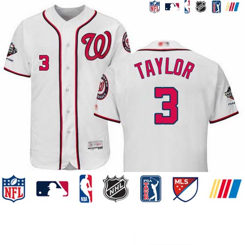 Personalized Nationals #3 Michael Taylor White Flexbase Authentic Collection 2019 World Series Champions Stitched Baseball Jersey