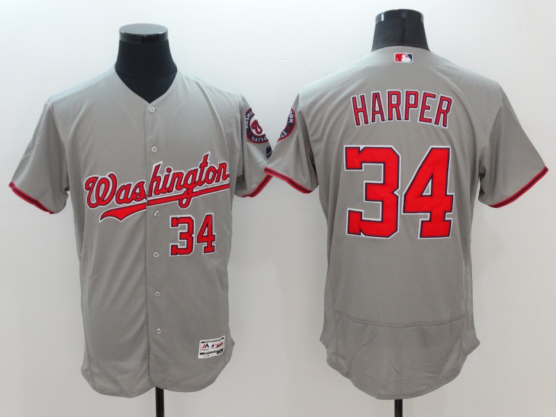 Personalized Nationals 34 Bryce Harper Gray Flexbase Jersey