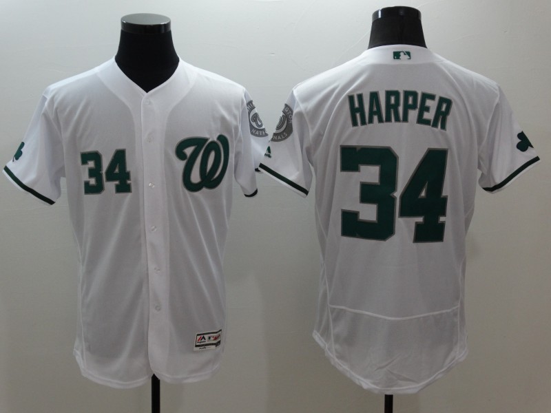 Personalized Nationals 34 Bryce Harper White St. Patrick’s Day Flexbase Jersey