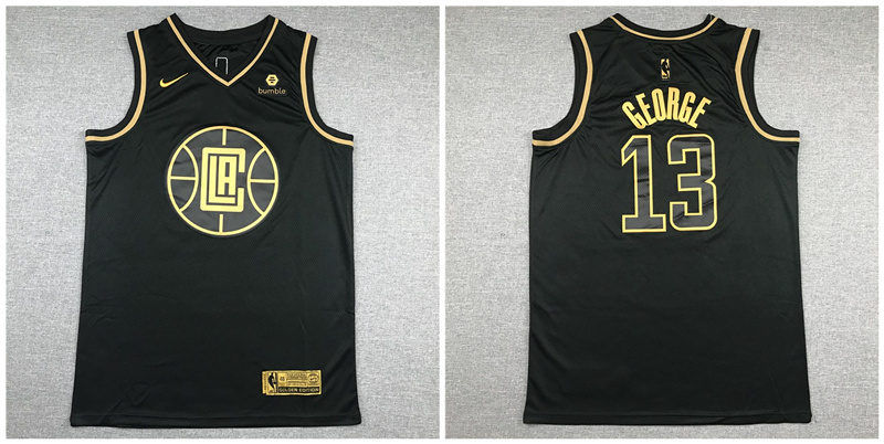 Personalized Clippers 13 Paul George Black Gold Swingman Jersey
