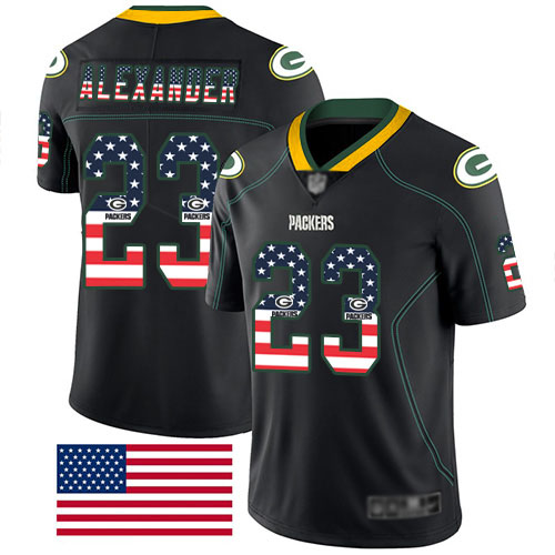 Personalized Packers #23 Jaire Alexander Black Men’s Stitched Football Limited Rush USA Flag Jersey