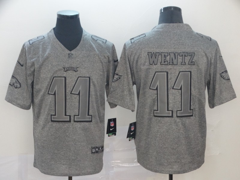 Personalized Eagles 11 Carson Wentz Gray Gridiron Gray Untouchable Limited Jersey