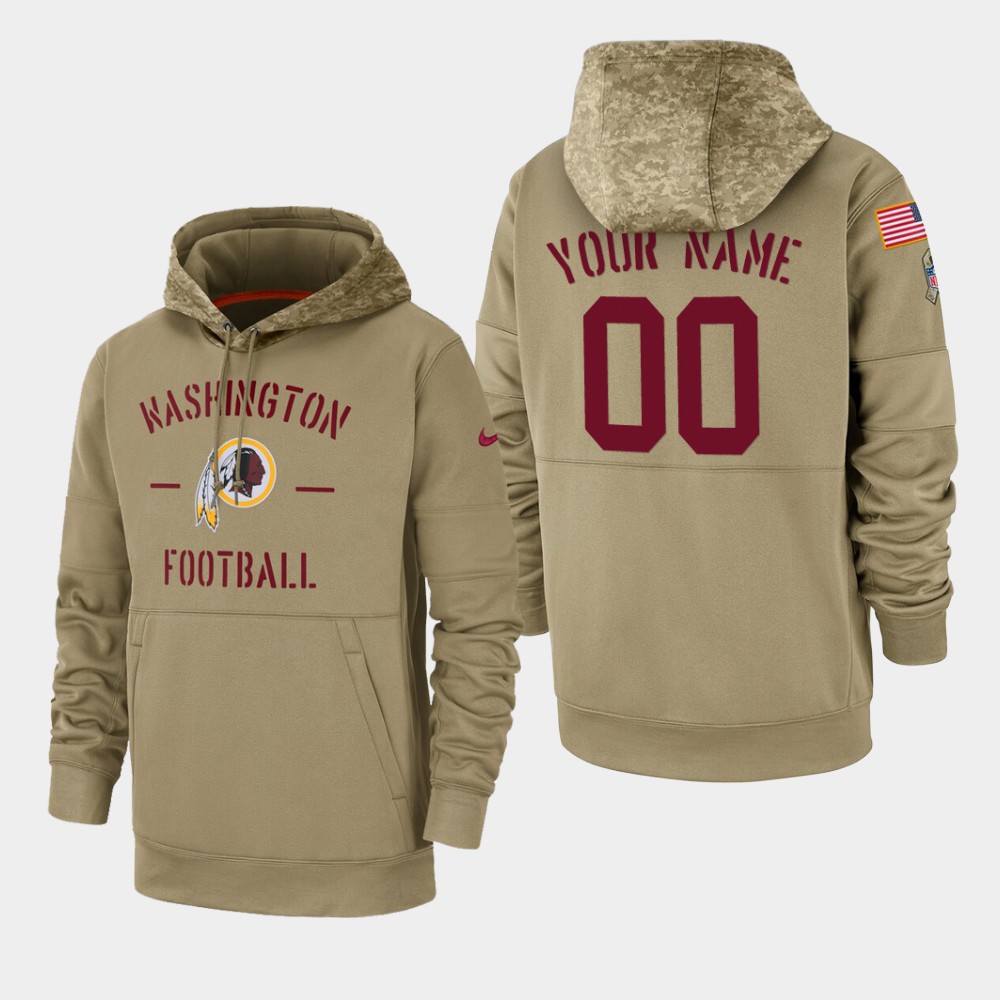 Personalized Men’s Washington Redskins 2019 Salute to Service Sideline Therma Pullover Hoodie – Tan