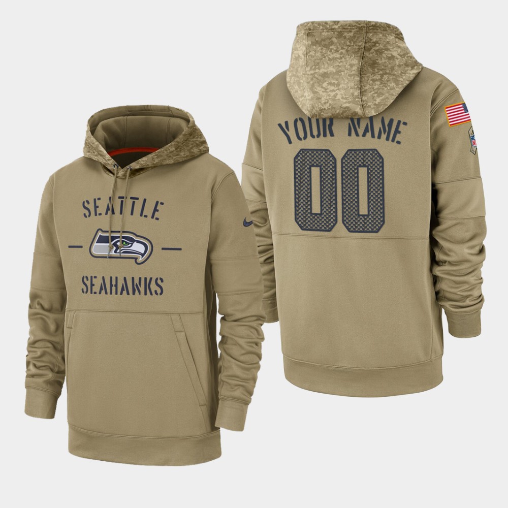 Personalized Men’s Seattle Seahawks 2019 Salute to Service Sideline Therma Pullover Hoodie – Tan