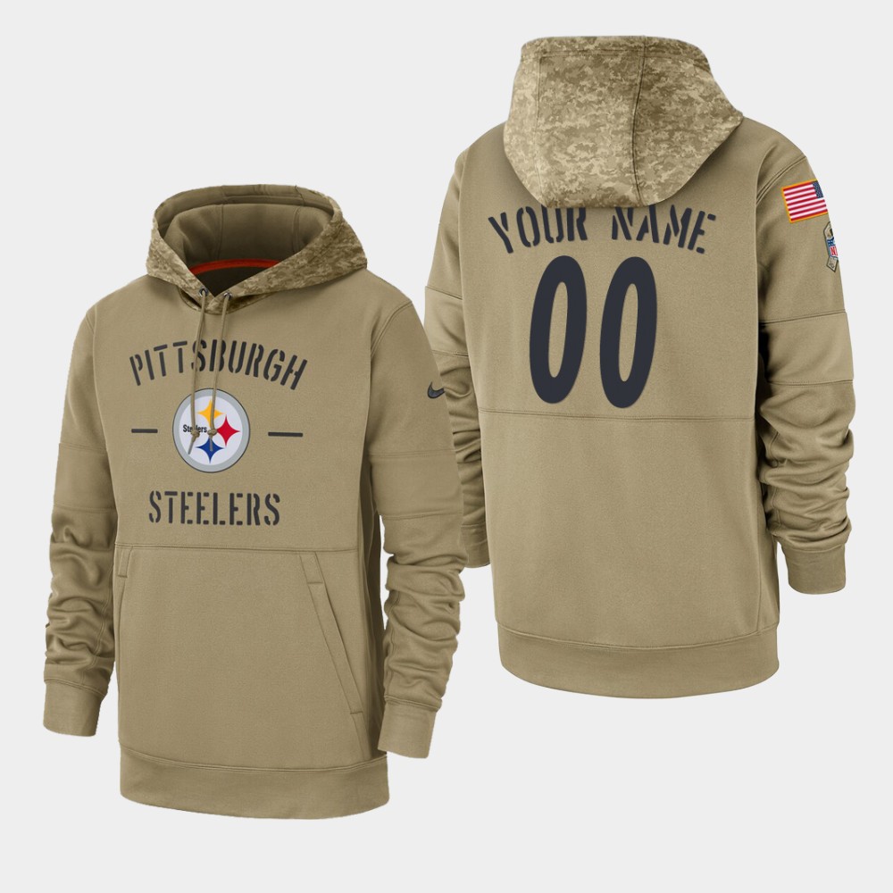 Personalized Men’s Pittsburgh Steelers #00 2019 Salute to Service Sideline Therma Hoodie – Tan