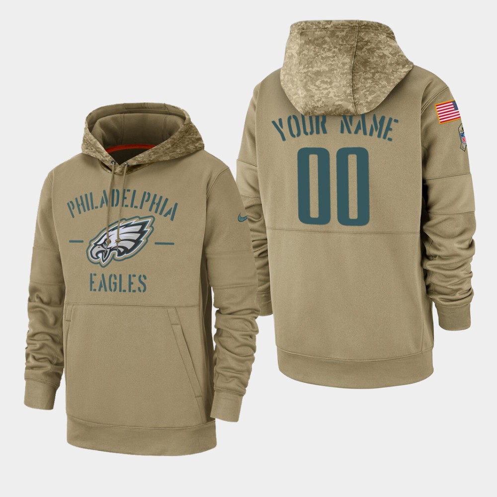 Personalized Men’s Philadelphia Eagles 2019 Salute to Service Sideline Therma Pullover Hoodie – Tan