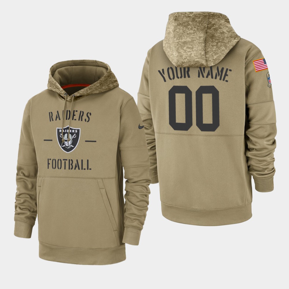 Personalized Men’s Oakland Raiders #00 2019 Salute to Service Sideline Therma Hoodie – Tan