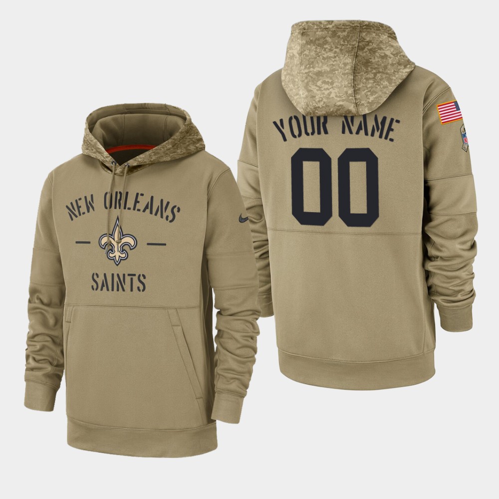 Personalized Men’s New Orleans Saints #00 2019 Salute to Service Sideline Therma Hoodie – Tan
