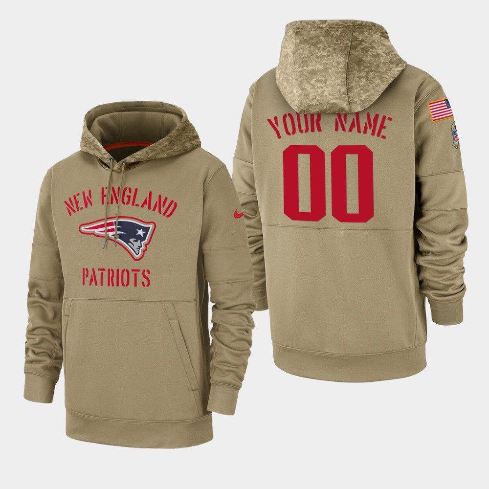 Personalized Men’s New England Patriots 2019 Salute to Service Sideline Therma Pullover Hoodie – Tan