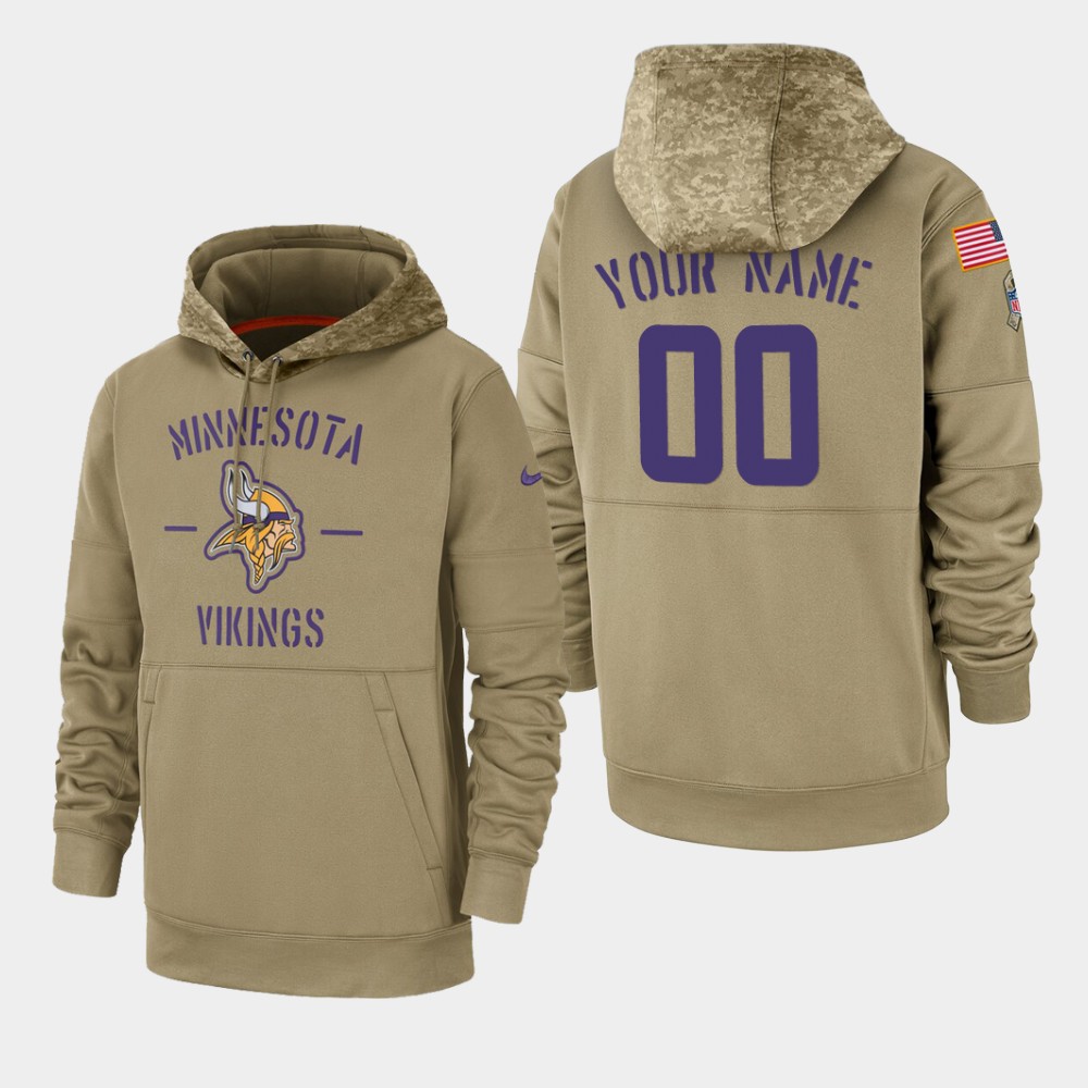 Personalized Men’s Minnesota Vikings 2019 Salute to Service Sideline Therma Pullover Hoodie – Tan