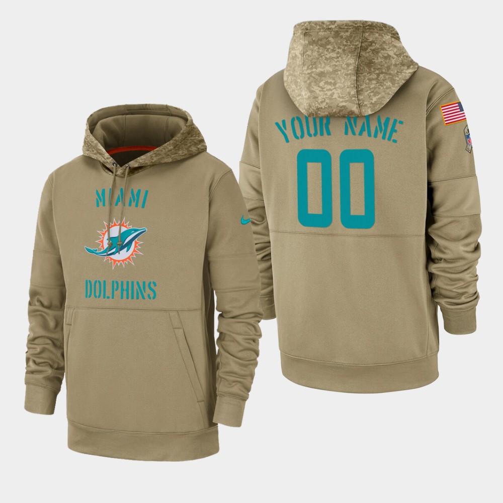 Personalized Men’s Miami Dolphins 2019 Salute to Service Sideline Therma Pullover Hoodie – Tan