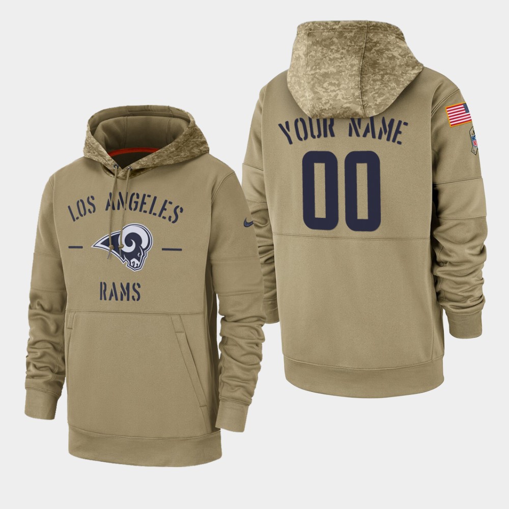 Personalized Men’s Los Angeles Rams 2019 Salute to Service Sideline Therma Pullover Hoodie – Tan