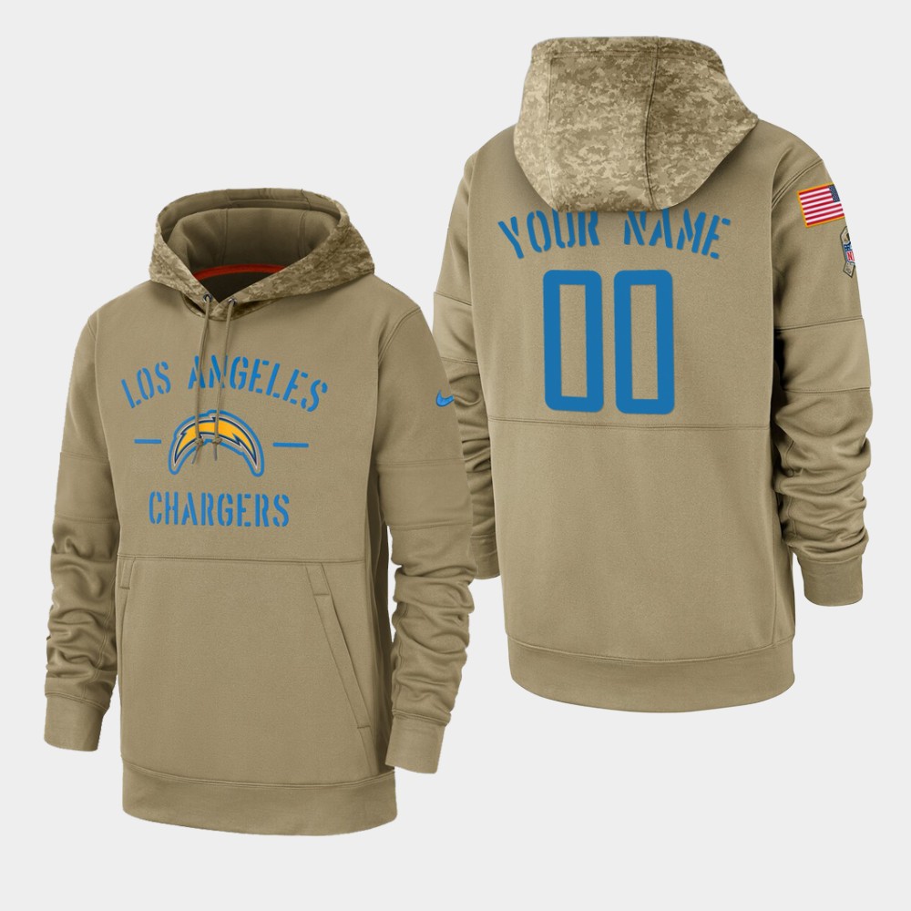 Personalized Men’s Los Angeles Chargers 2019 Salute to Service Sideline Therma Pullover Hoodie – Tan
