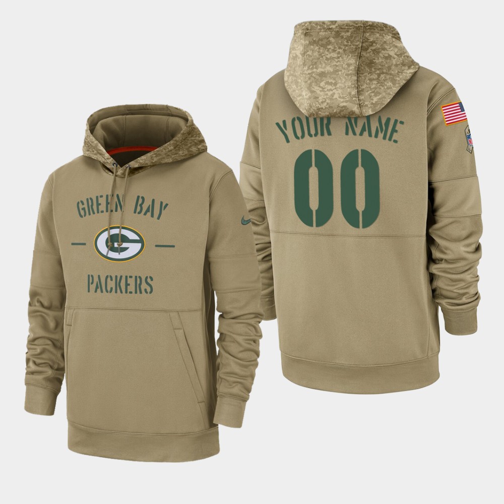 Personalized Men’s Green Bay Packers 2019 Salute to Service Sideline Therma Pullover Hoodie – Tan