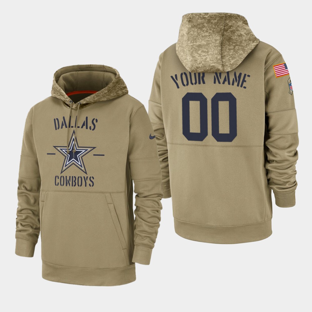 Personalized Men’s Dallas Cowboys 2019 Salute to Service Sideline Therma Pullover Hoodie – Tan