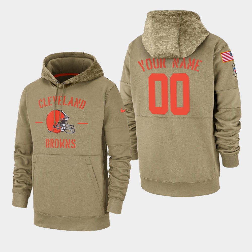 Personalized Men’s Cleveland Browns 2019 Salute to Service Sideline Therma Pullover Hoodie – Tan