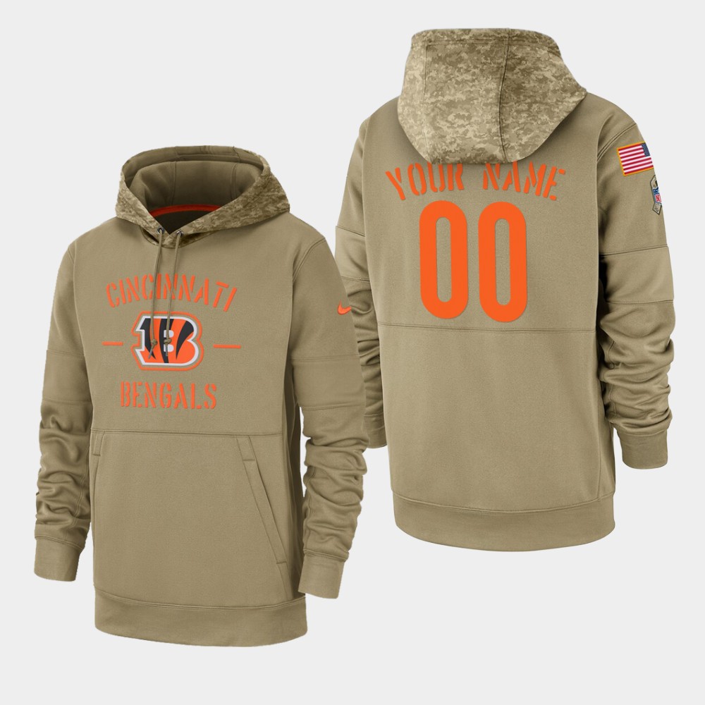 Personalized Men’s Cincinnati Bengals 2019 Salute to Service Sideline Therma Pullover Hoodie – Tan