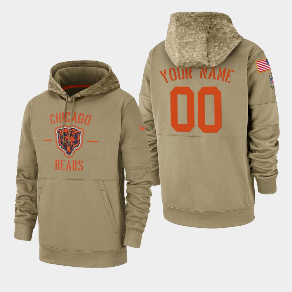 Personalized Men’s Chicago Bears 2019 Salute to Service Sideline Therma Pullover Hoodie – Tan