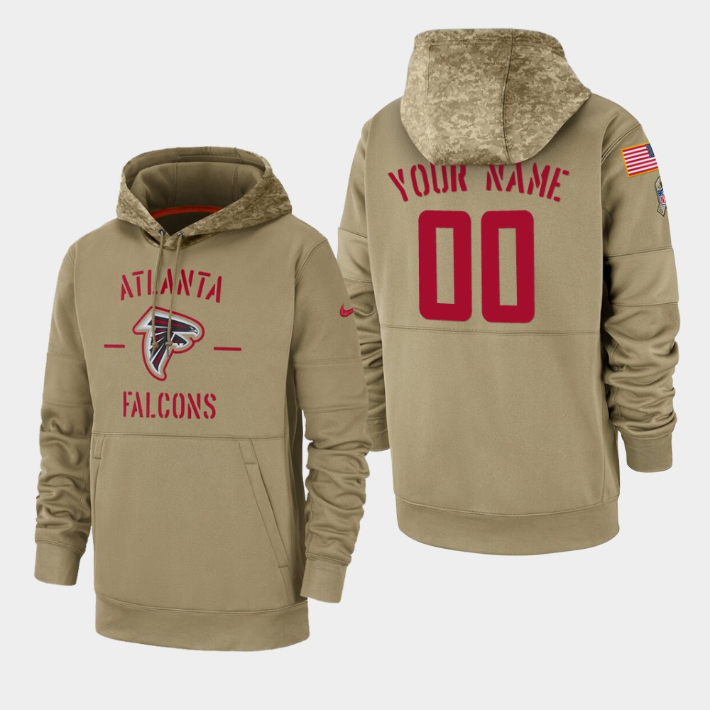 Personalized Men’s Atlanta Falcons 2019 Salute to Service Sideline Therma Pullover Hoodie – Tan