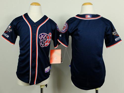 Personalized Nationals Blank Blue Cool Base 2019 World Series Champions Stitched Youth Baseball Jersey