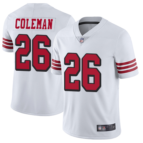 Personalized 49ers #26 Tevin Coleman White Rush Youth Stitched Football Untouchable Limited Jersey