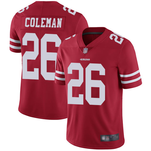 Personalized 49ers #26 Tevin Coleman Red Team Color Youth Stitched Football Untouchable Limited Jersey