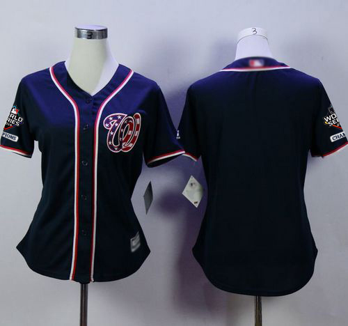 Personalized Nationals Blank Navy Blue Alternate 2 2019 World Series Champions Women’s Stitched Baseball Jersey