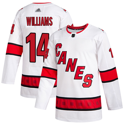 Personalized Hurricanes #14 Justin Williams White Road Authentic Stitched Hockey Jersey