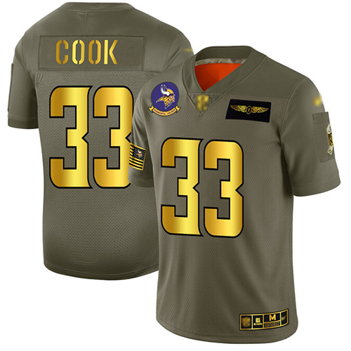Personalized Vikings #33 Dalvin Cook Camo Gold Men’s Stitched Football Limited 2019 Salute To Service Jersey