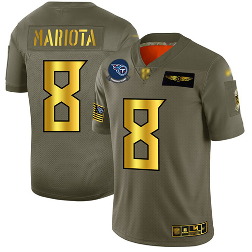 Personalized Titans #8 Marcus Mariota Camo Gold Men’s Stitched Football Limited 2019 Salute To Service Jersey